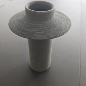 Kuplo - grey tabletop vase featuring a Wabi-Sabi style design, a delicate linear texture, and a broad, layered structure at the neck.